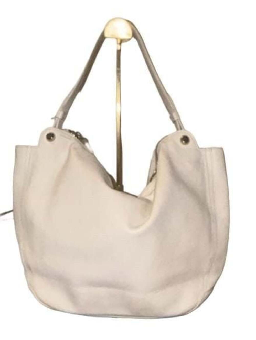 Furla White Pebbled Leather Hobo Shoulder Bag with Gold-Tone Hardware